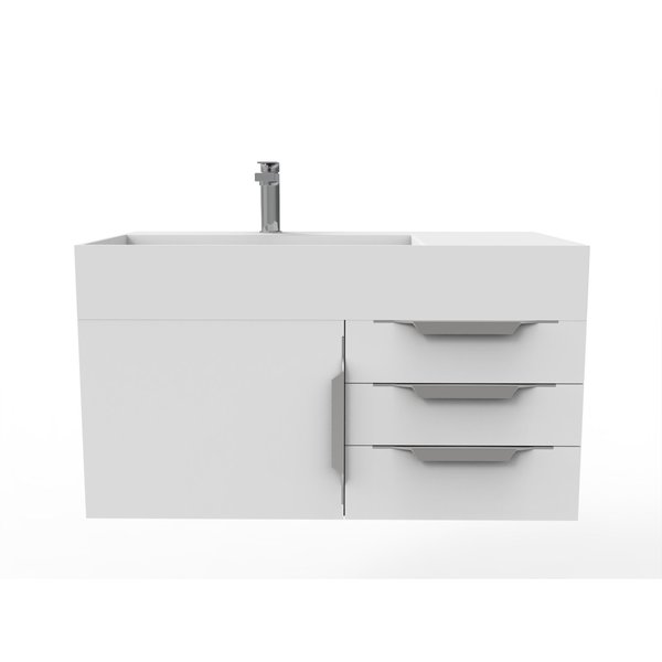 Castello Usa Amazon 36" Wall Mounted White Vanity With White Top And Chrome Handles CB-MC-36W-CHR-2056L-WH